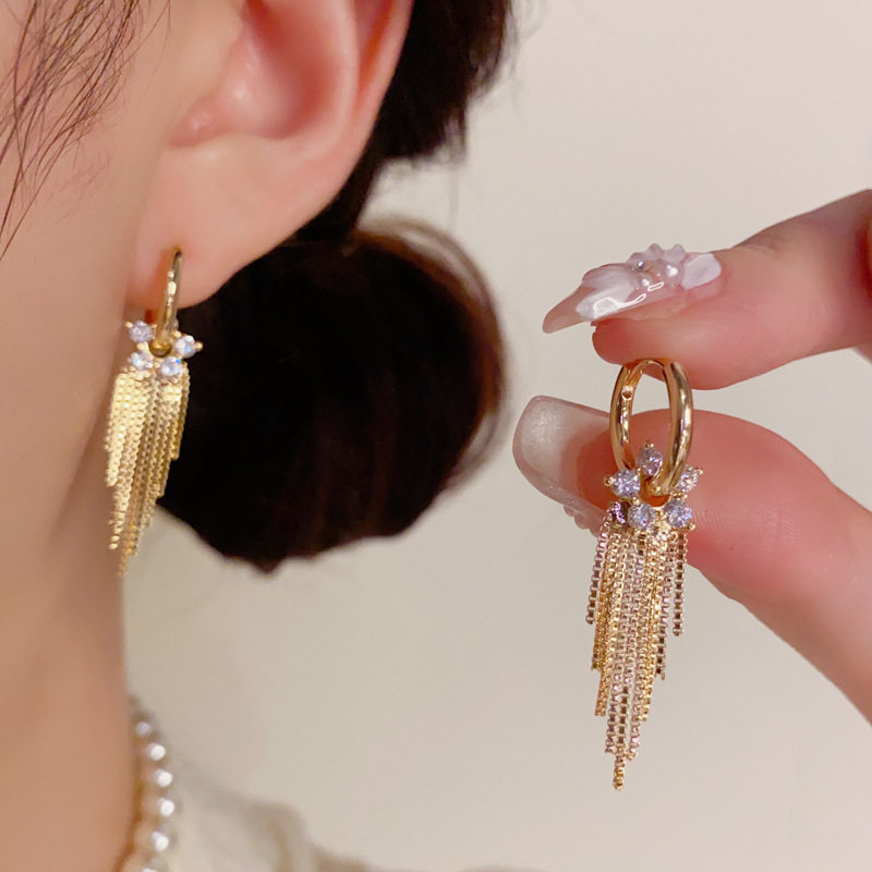 时尚复古镶钻花瓣金属流苏耳扣