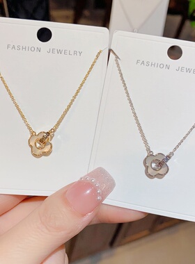 网红轻奢双环四叶花贝壳锁骨链