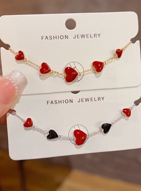 法式复古黑红双面滴油爱心手链