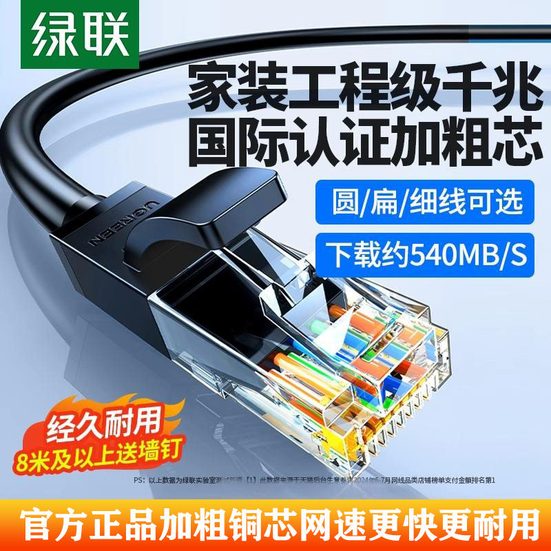 绿联网线家用6六类千兆纯铜电脑路由器5网络跳线连接超10米两双头图片