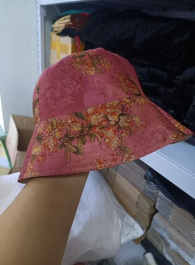 定做手工制作真丝香云纱渔夫帽盆帽防晒帽女士帽子钓鱼帽大檐帽