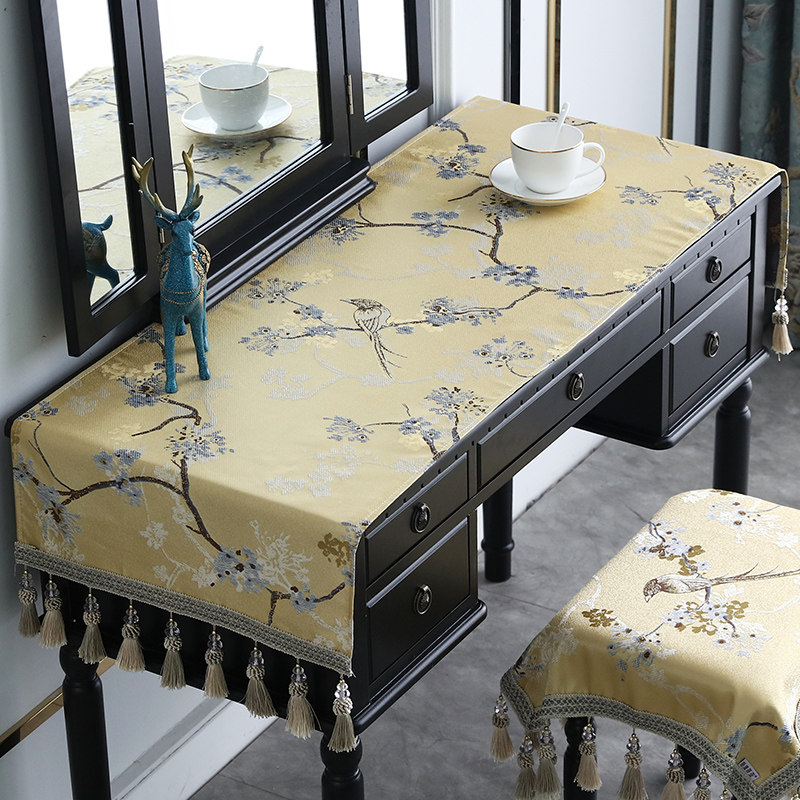 新中式长方形卧室梳妆台桌布茶桌电脑桌书桌布艺垫子茶几梳妆台i.