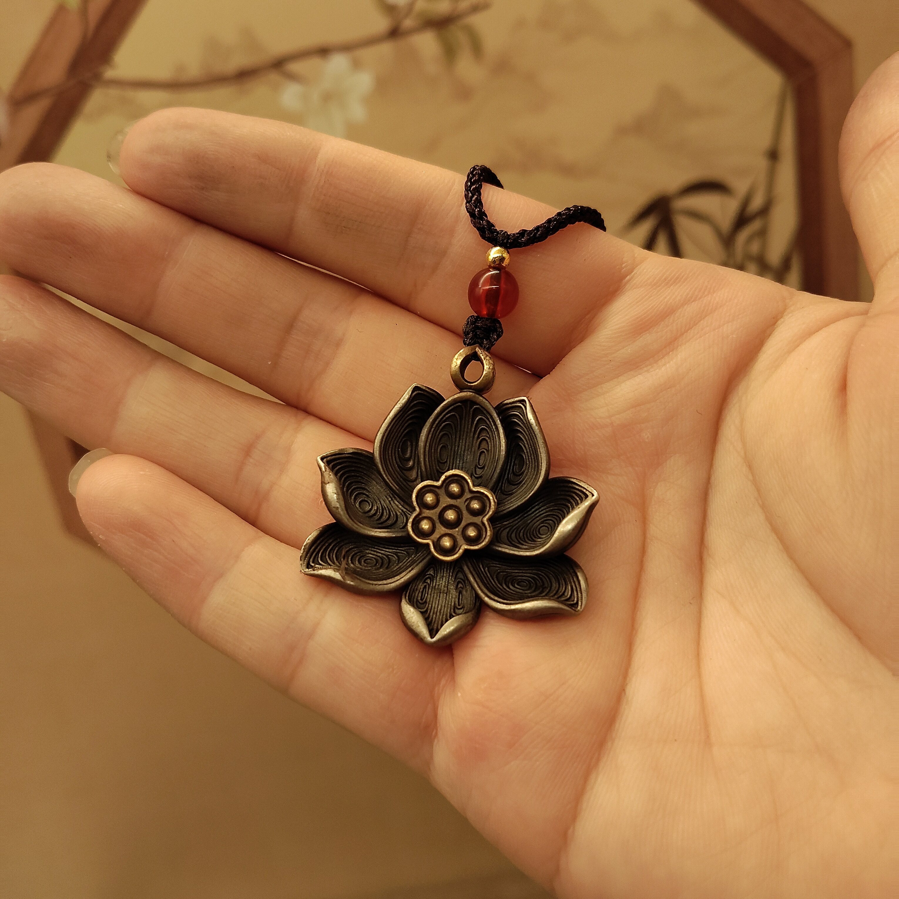 西藏精工民族风莲花吊坠挂件项坠挂件家居摆件佛堂寺庙供车载挂饰
