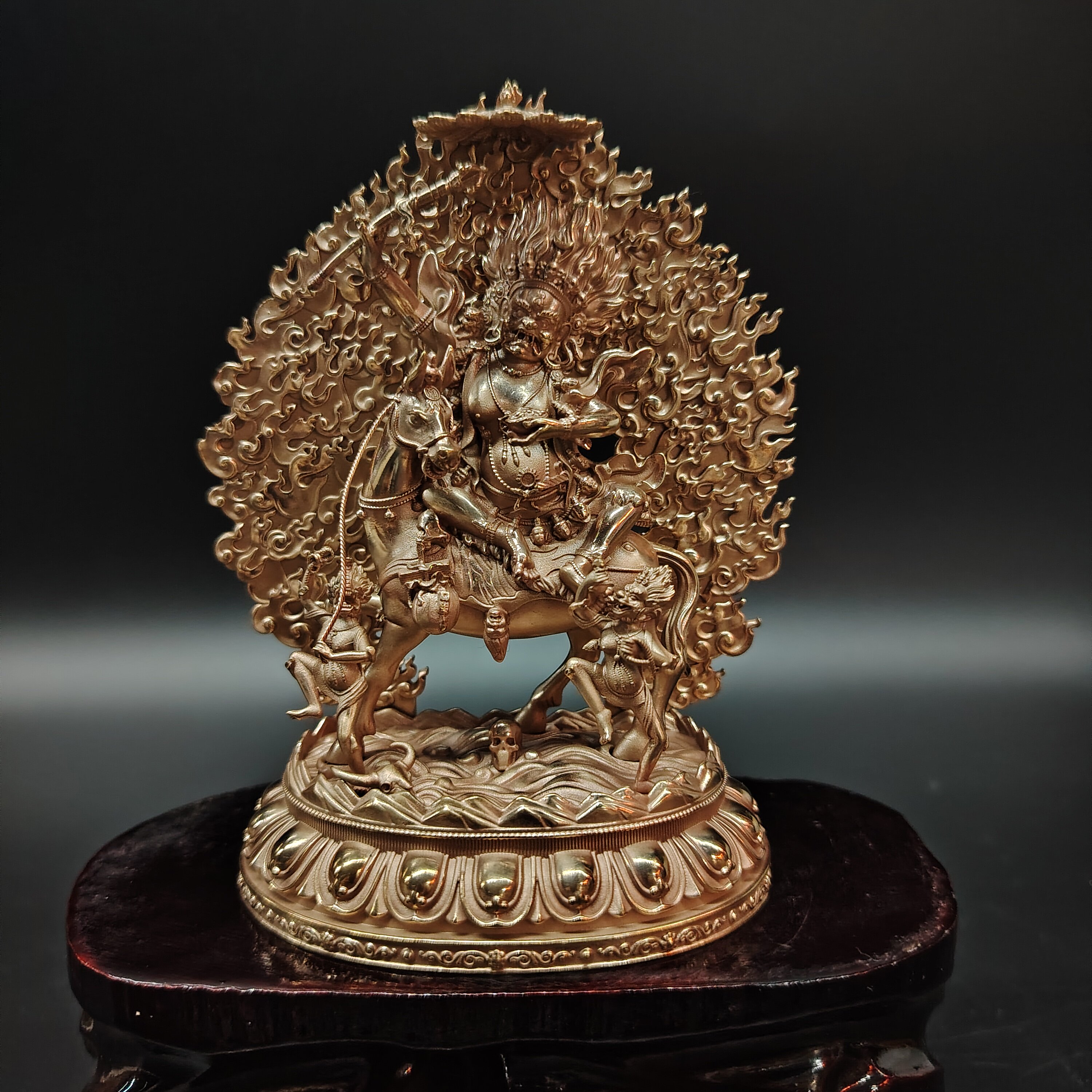 藏传紫铜精雕吉祥天母3寸12cm佛像居家摆件佛堂寺庙供奉可装藏