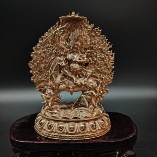 藏传紫铜精雕吉祥天母3寸12cm佛像居家摆件佛堂寺庙供奉可装藏