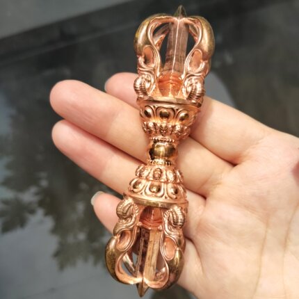 藏传密宗12公分红铜五股金刚杵手把件居家客厅佛堂寺庙供摆件法器