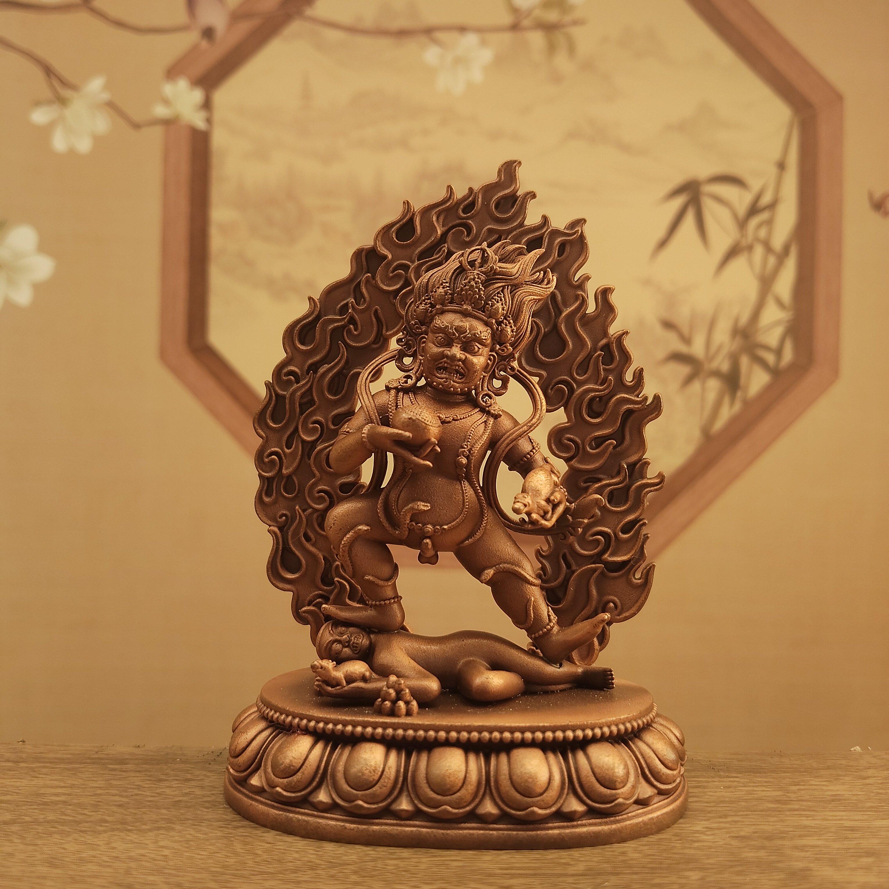 尼泊尔工艺紫铜做旧三寸10厘米黑财神带背光佛像居家摆件佛堂寺庙