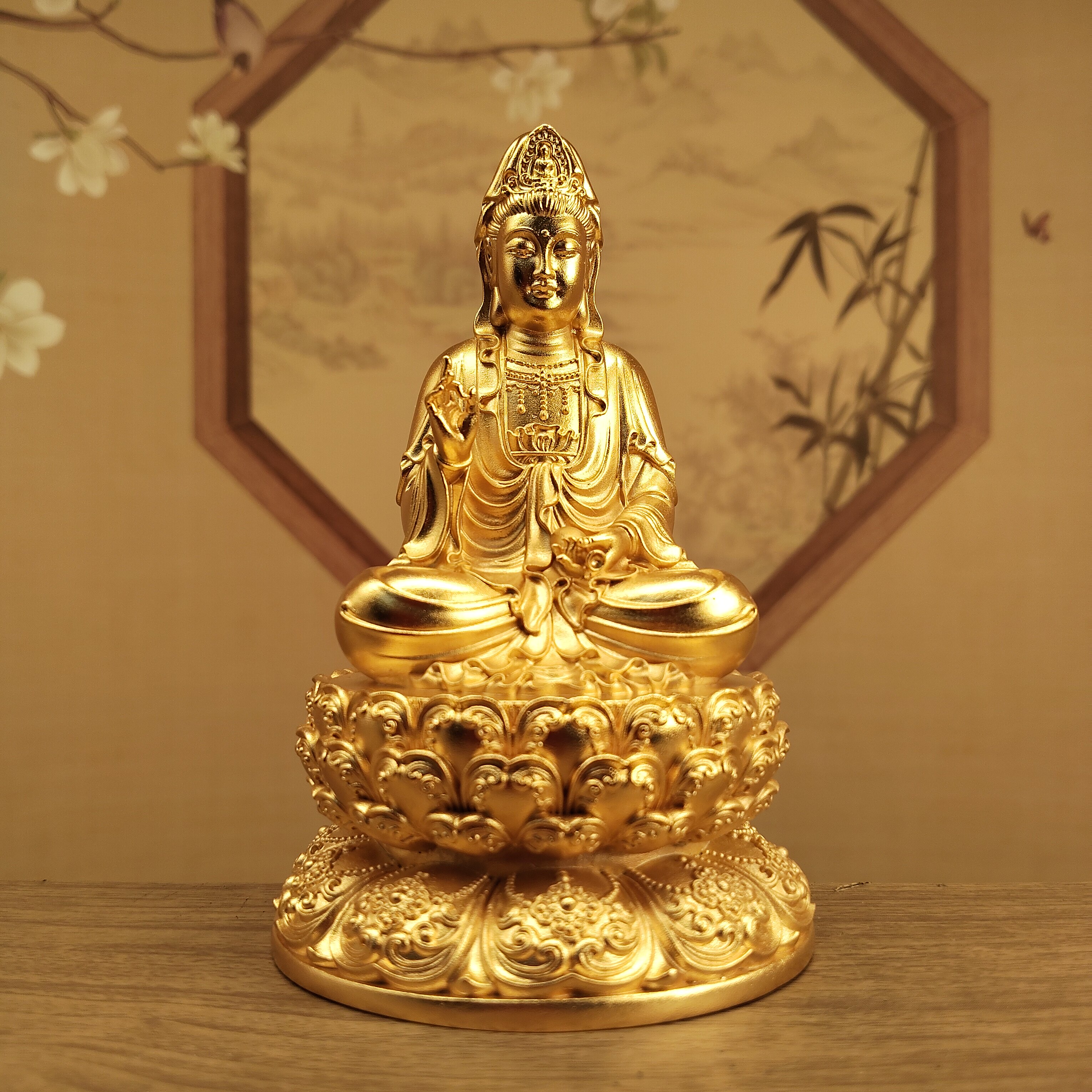 汉传铜镀金三寸10厘米座莲观音菩萨佛像家居摆件佛堂寺庙供奉供具