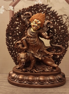 藏传密宗红铜做旧画脸15公分愤怒莲师佛像家居摆件佛堂寺庙供奉供