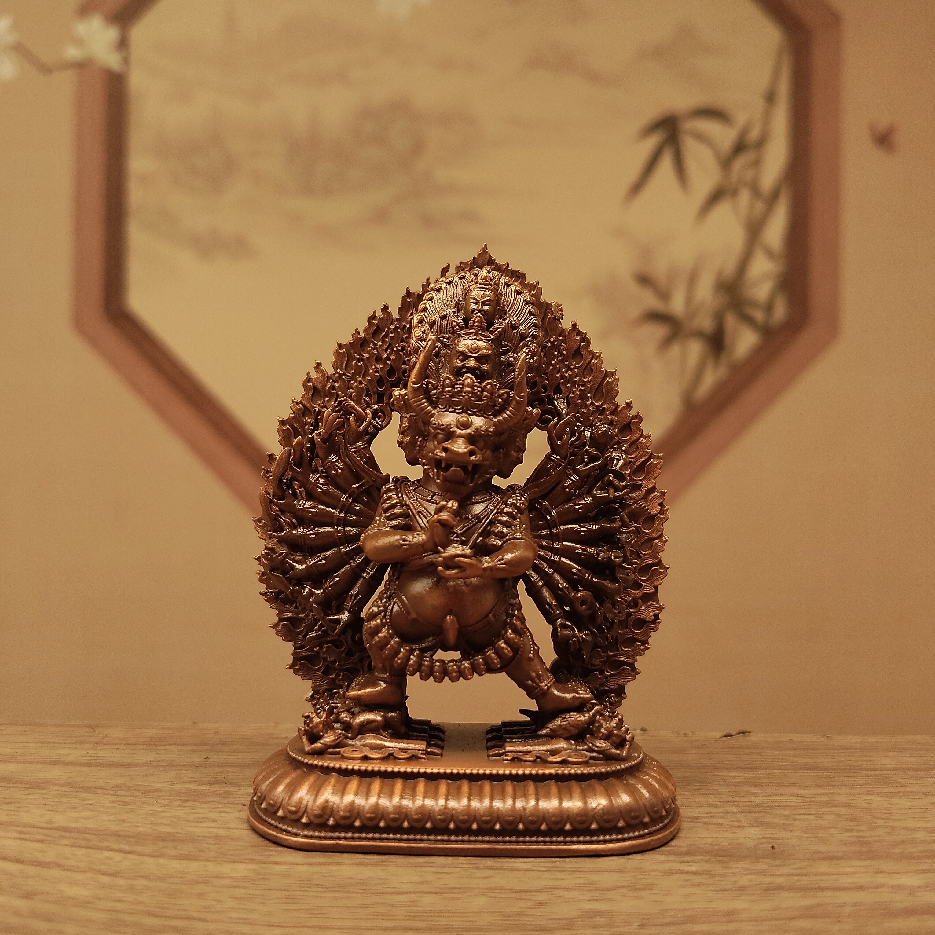 尼泊尔工艺红铜做旧6公分独勇单身大威德随身小铜像佛堂寺庙供奉
