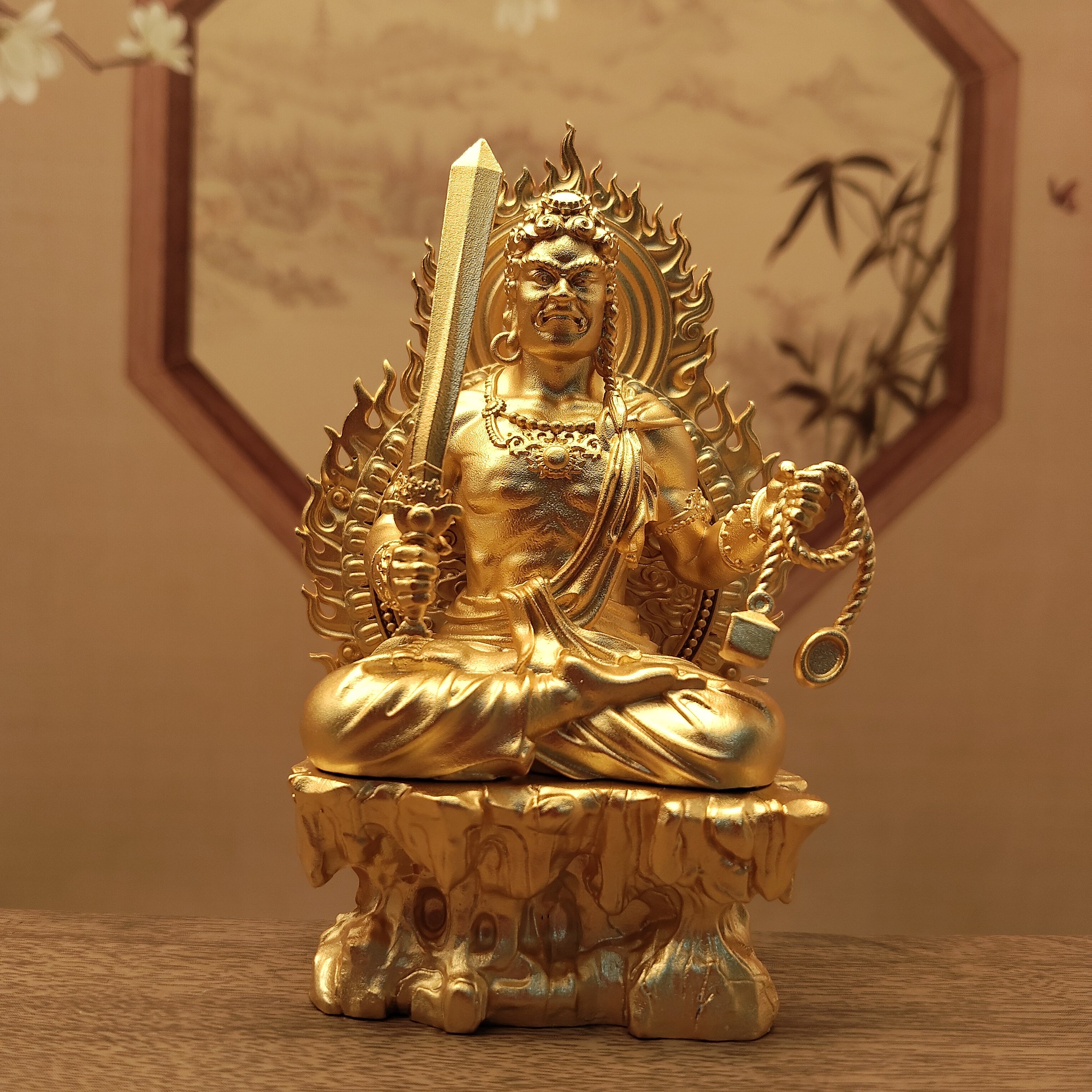 尼泊尔工艺黄铜镀金三寸随身佛八大守护神像居家办公客厅摆件佛堂