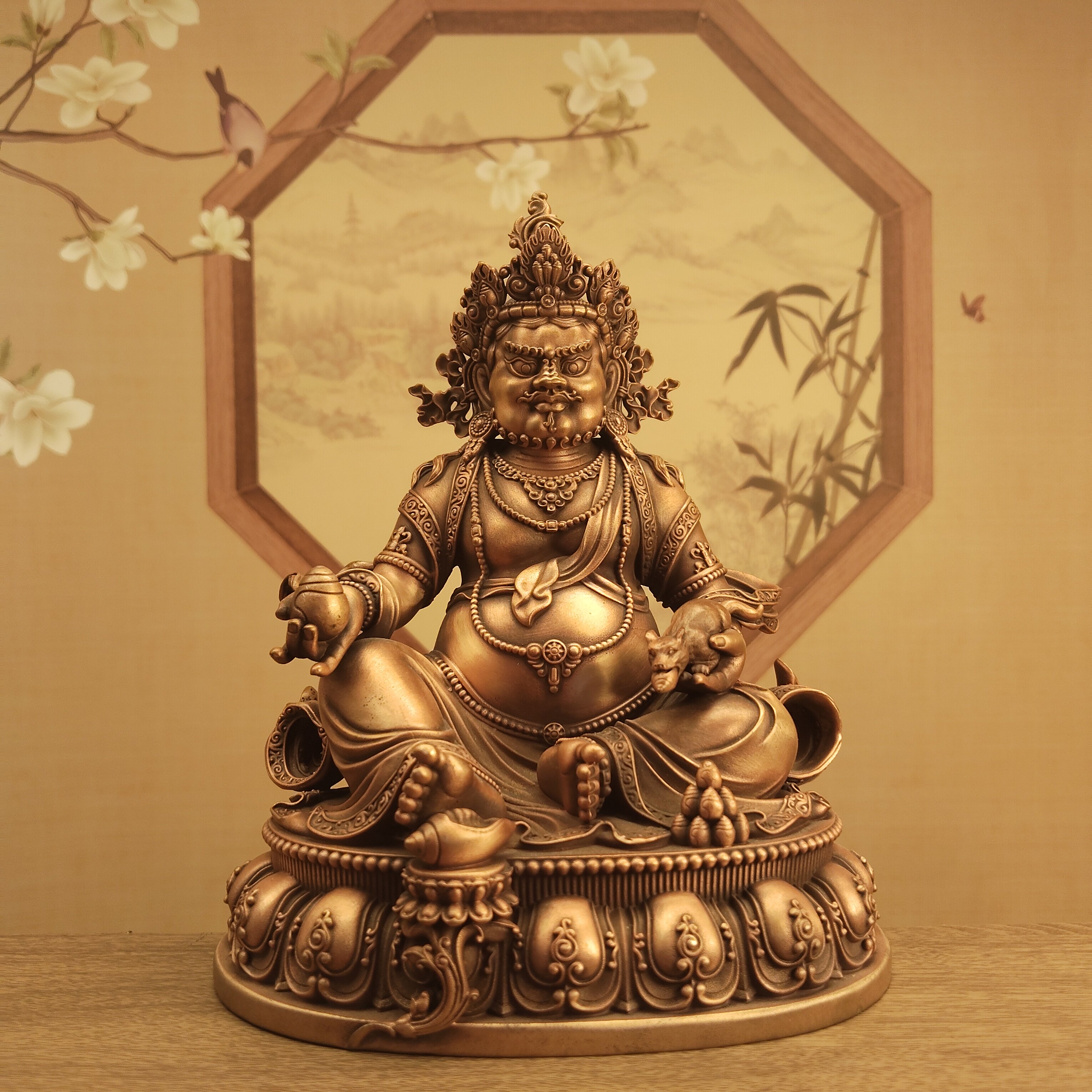 藏传密宗紫铜做旧15厘米黄财神佛像居家办公客厅佛堂寺庙供奉摆件