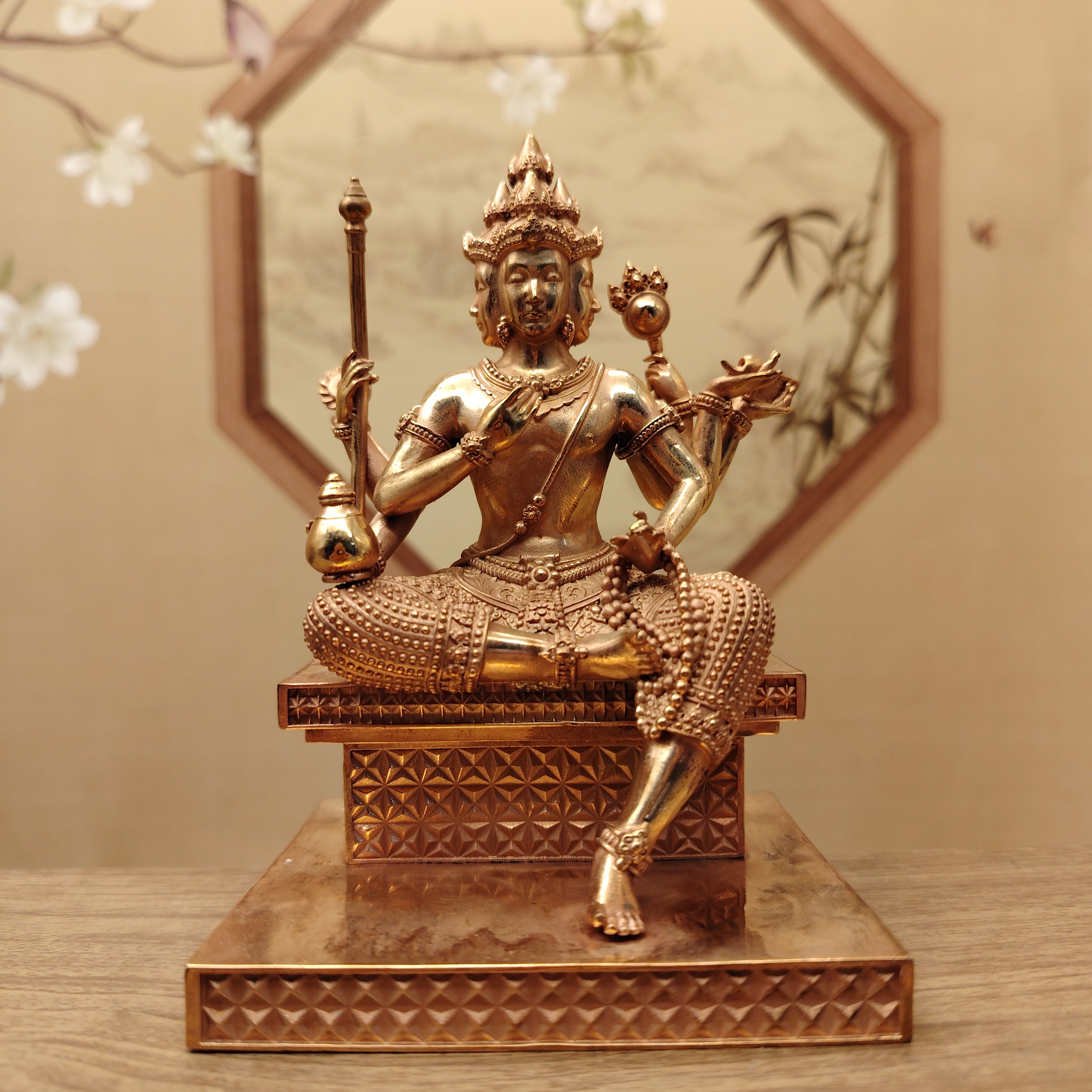 尼泊尔工艺泰式四面佛佛像家居用桌面佛堂供奉供具寺庙护法神像