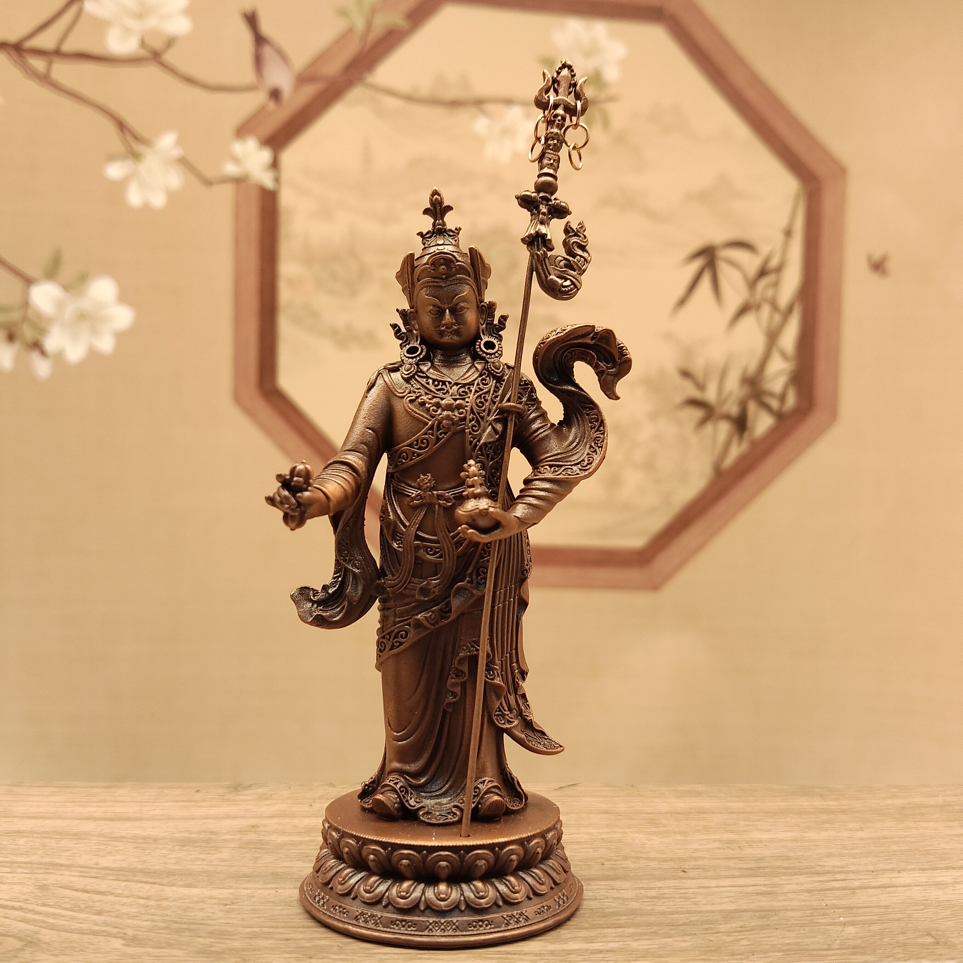 尼泊尔工艺红铜做旧10厘米站立莲花生大师邬金仁波切 莲师家居摆