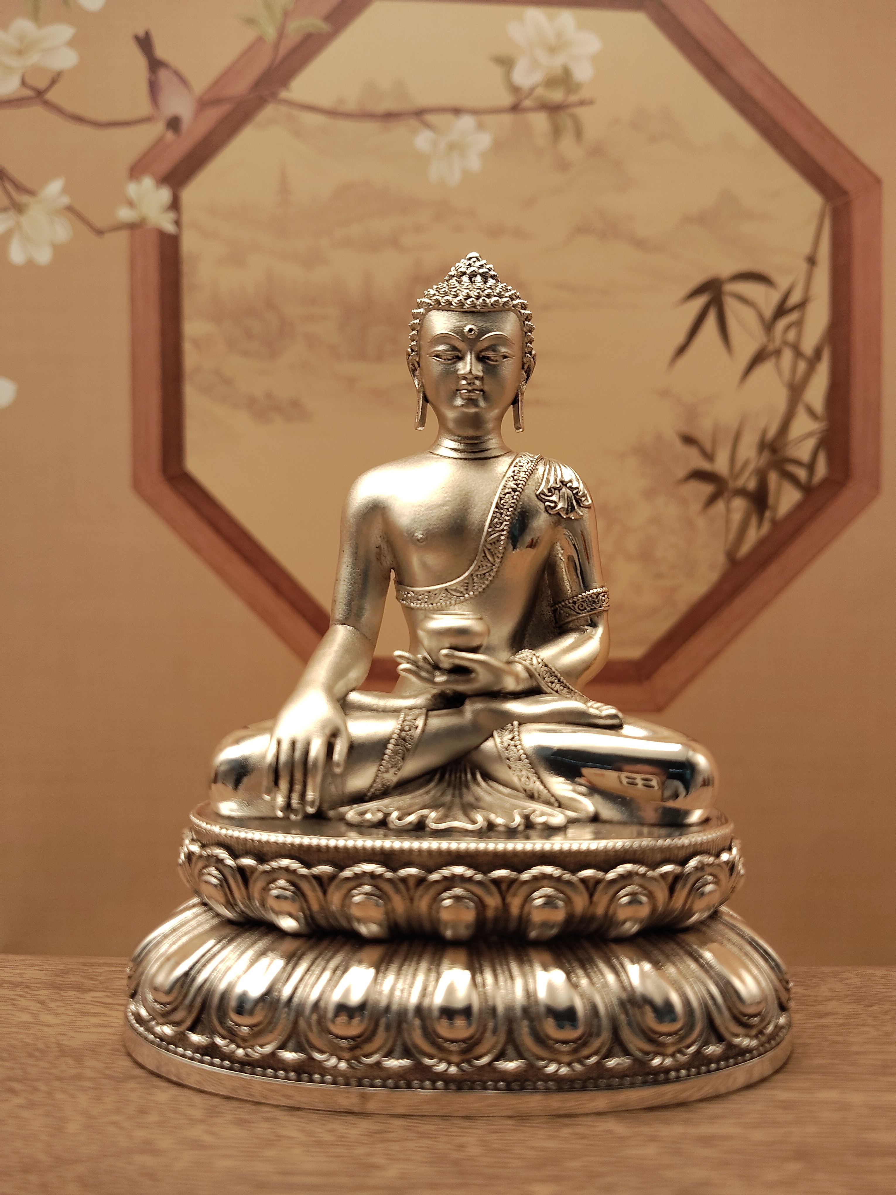 西藏精工白铜鎏银三寸10厘米释迦牟尼佛像居家摆件佛堂寺庙供桌面