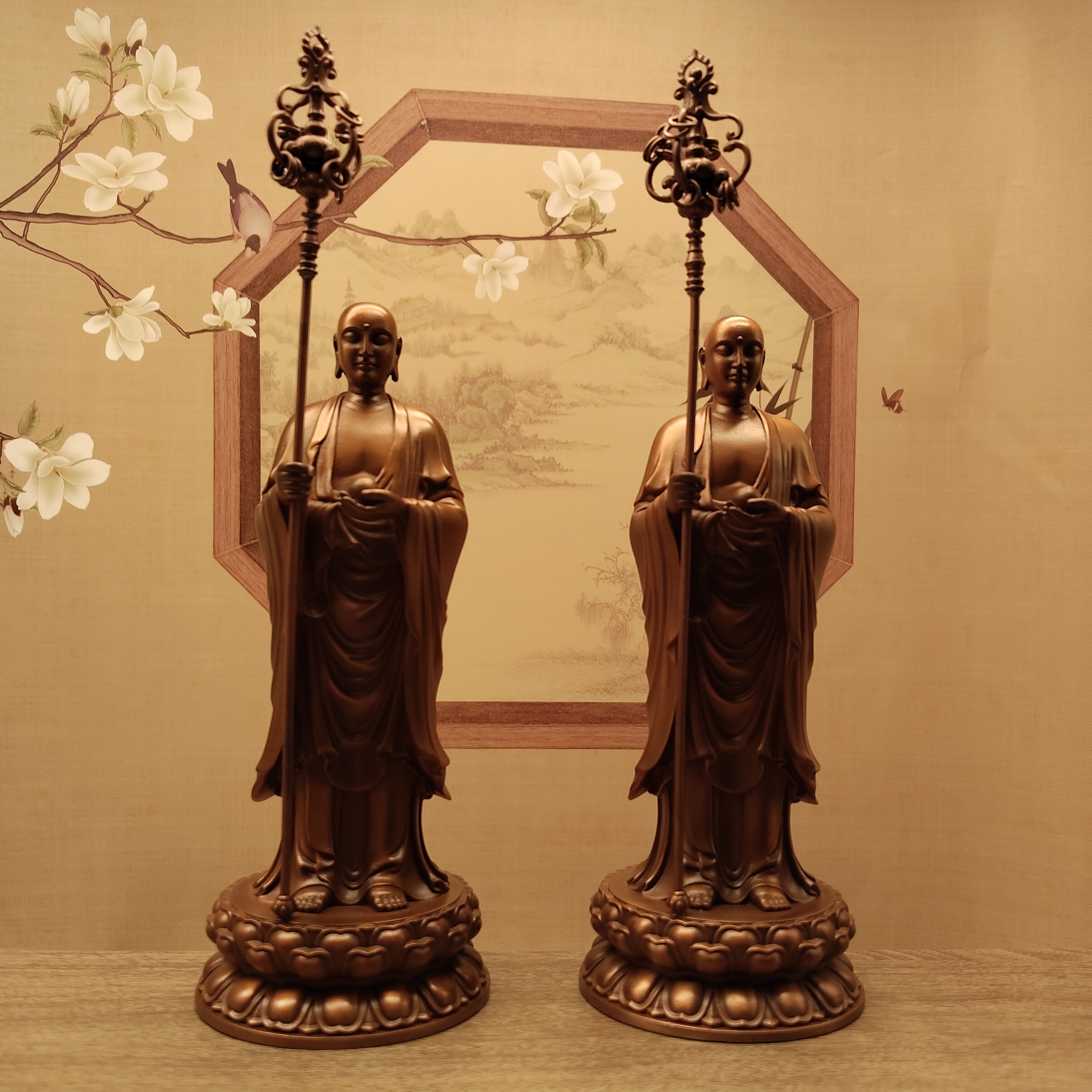 藏传密宗红铜做旧15公分立式地藏王菩萨佛像居家办公客厅佛堂摆件