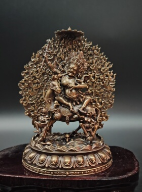 尼泊尔工艺藏传紫铜做旧吉祥天母佛像摆件寺庙佛堂供奉供具可装藏