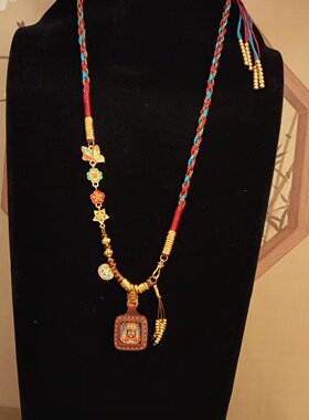 藏式手工编绳扎基拉姆绳立体手绘陶泥擦擦盒吊坠挂绳流苏新中式
