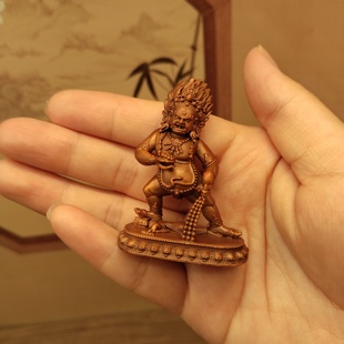 藏传密宗紫铜做旧5公分黑财神佛像家居摆件车载随身小铜像佛堂供