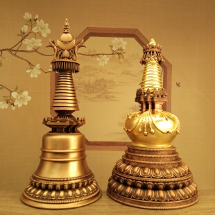 西藏民族风紫铜做旧21厘米噶当塔舍利家居摆件佛堂寺庙供具法器摆