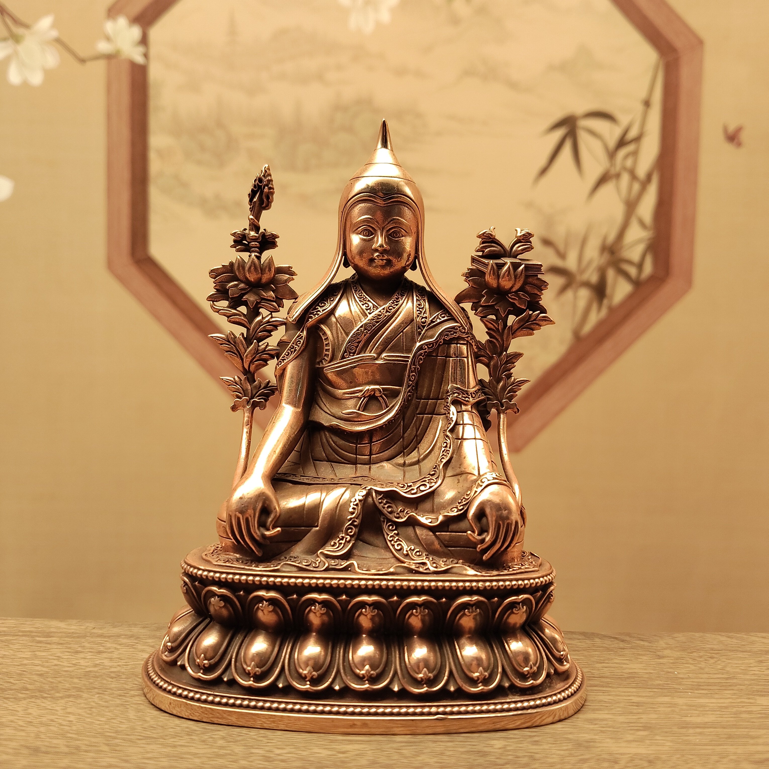 尼泊尔工艺紫铜做旧10公分龙钦巴像居家办公客厅摆件佛堂寺庙供