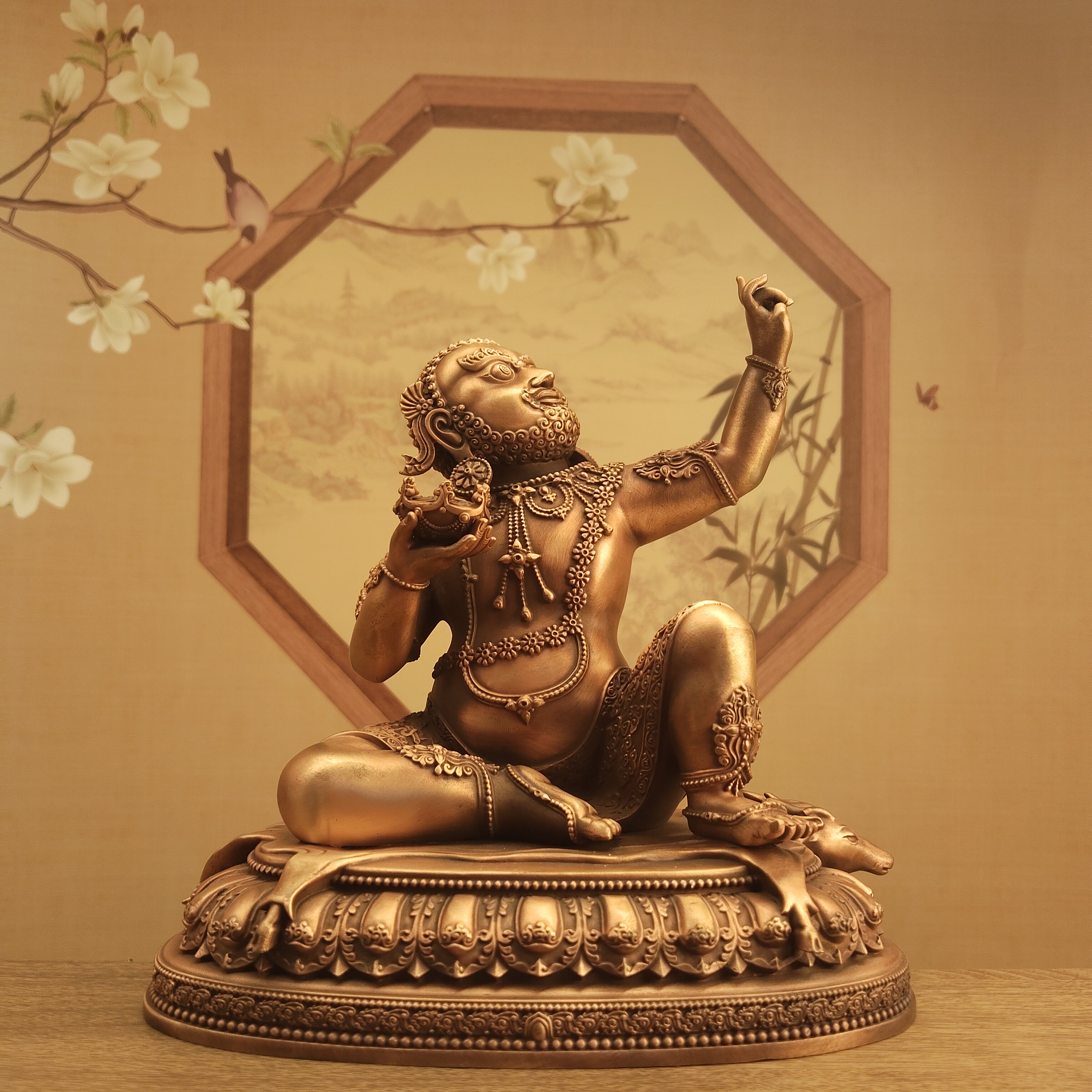 尼泊尔工艺纯紫铜做旧大成就者卢巴尊者毕瓦巴毕哇巴家居供奉摆件