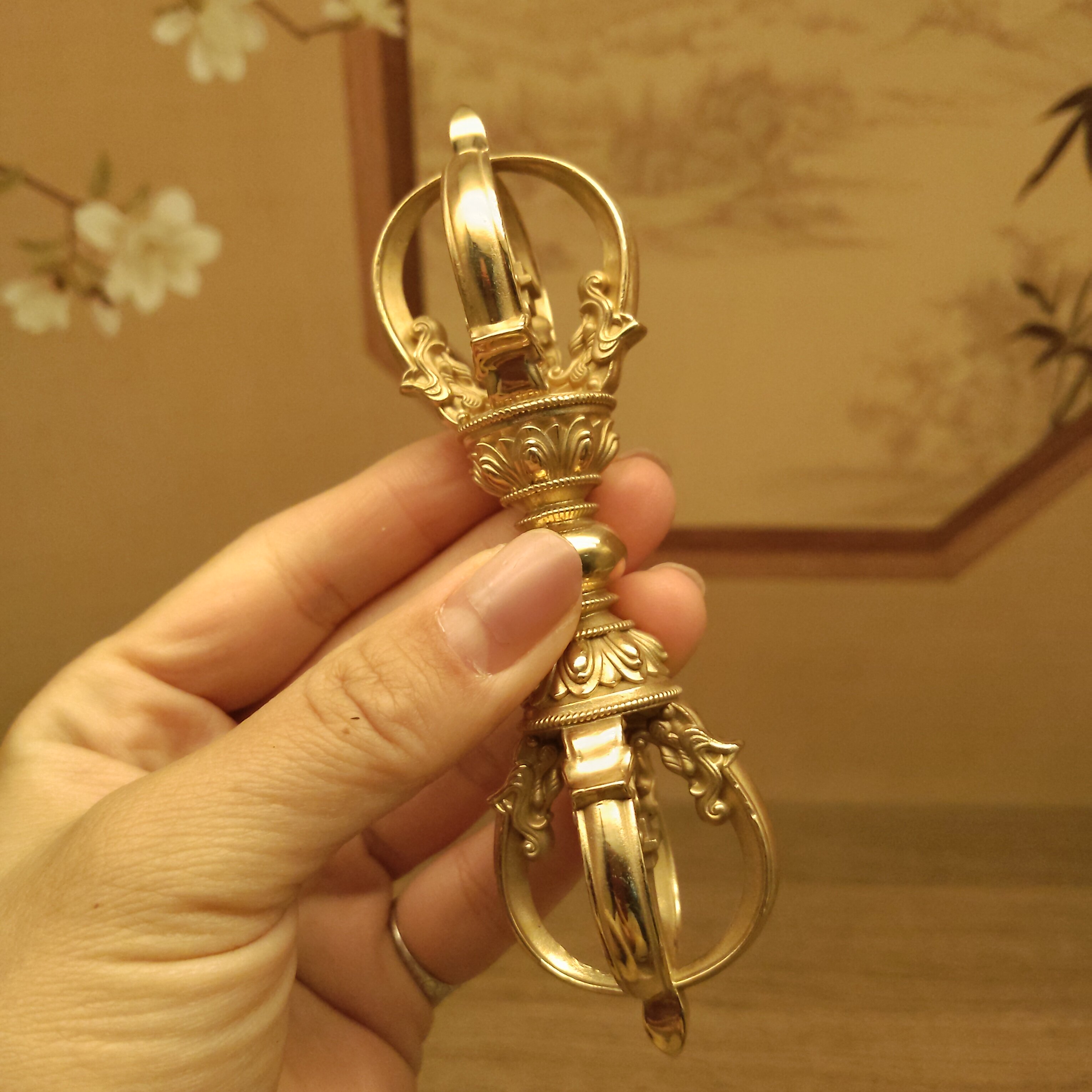 尼泊尔工艺黄铜金刚铃杵精工金刚铃铛五股金刚杵五股摆件纯铜