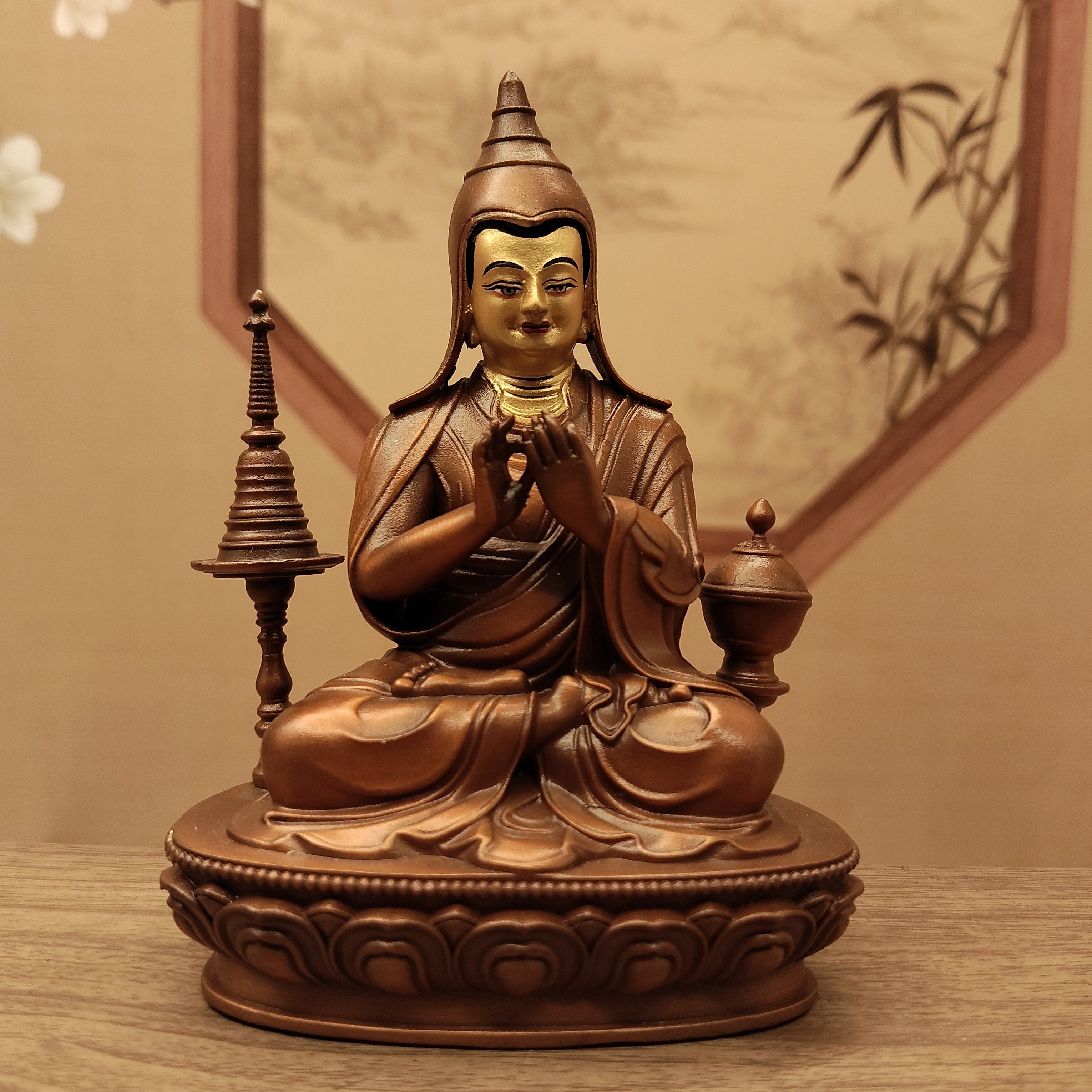 10公分红铜做旧画脸阿底峡佛像家居供奉摆件尼泊尔工艺 车载随身