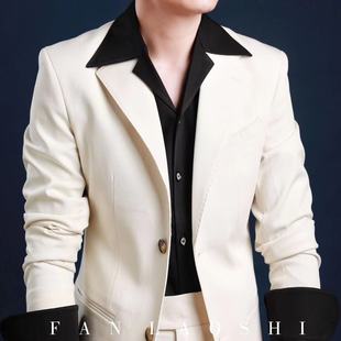 范老师意式休闲纯黑色大古巴领长袖衬衫大翻领雅痞西装领衬衣高级