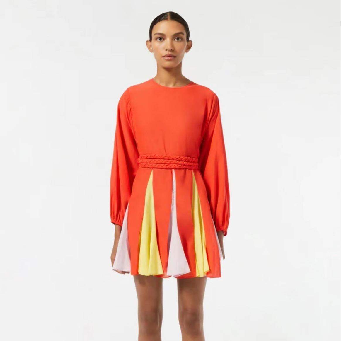 新款澳洲小众2023早春秋圆领灯笼袖腰带收腰拼色设计短款连衣裙女,女装/女士精品,连衣裙,淘宝优惠券,粉丝福利购,淘宝优惠卷