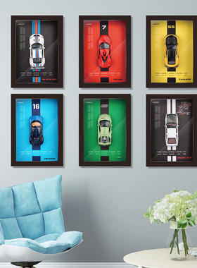 建元1:32汽车模型木制画框客厅挂画3D立体INS风格小众房间装饰品