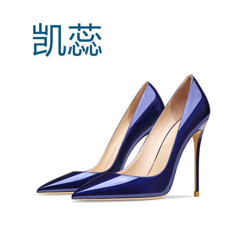 跨境女式时装单鞋 浅口尖头亮皮宴会鞋 外贸女鞋大码high heels