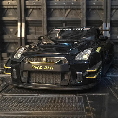 车致202仿真GT大尾翼合金车模R35摆件金属拉力赛车男孩玩具1/24