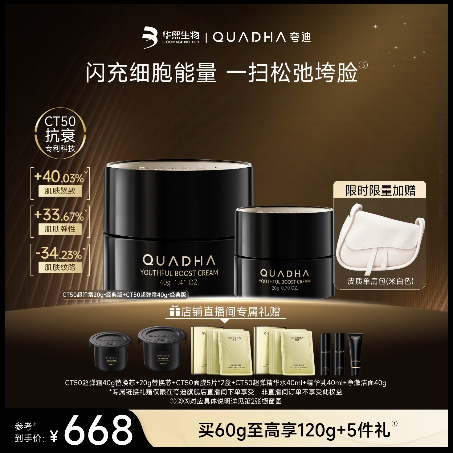 【自播间专享】华熙生物夸迪CT50超弹霜玻尿酸抗皱保湿面霜紧致