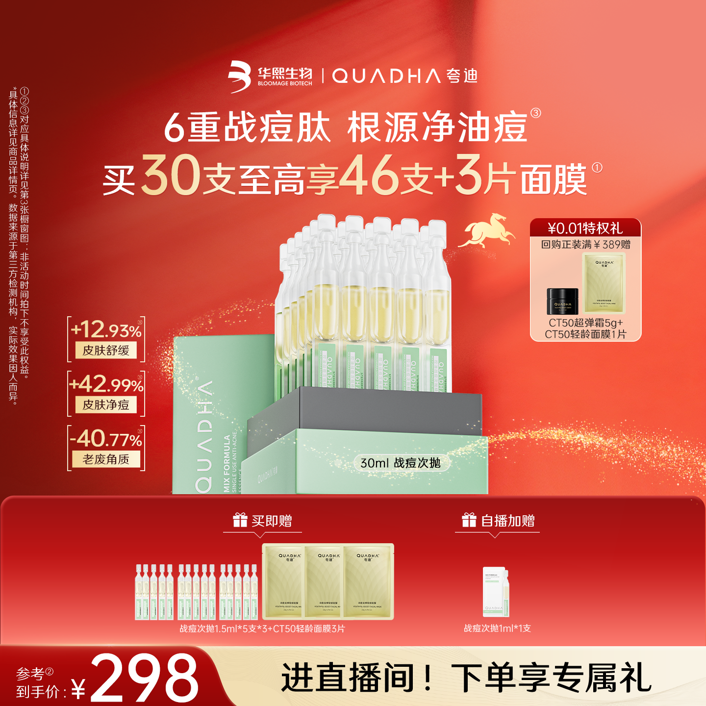 【官方正品】华熙生物夸迪战痘次抛精华水杨酸控油祛痘精华液护肤