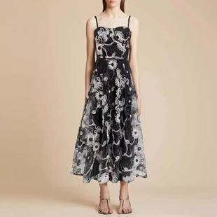 连衣裙女单件 吊带抹胸收腰镂空刺绣长款 新款 欧美外贸跨境2024夏季