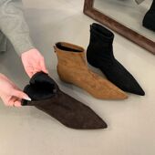 DASU内增高绒面瘦瘦靴短靴女2025年秋冬新款 尖头百搭韩系小裸靴子