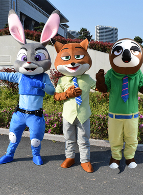 疯狂动物城卡通人偶服装朱迪兔子玩偶服尼克狐狸演出道具动漫头套