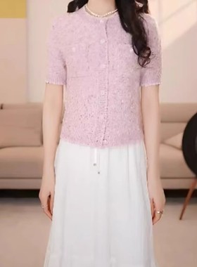 [商场同款]2025夏新款小香风圆领短袖针织开衫148022-4T25065