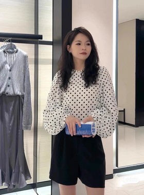 A家女装专柜正品2024春波点泡泡袖长袖衬衫5301128-1S20761-001