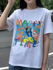 G家女装专柜正品2023夏新款圆领宽松显瘦钉珠印花短袖T恤1300901