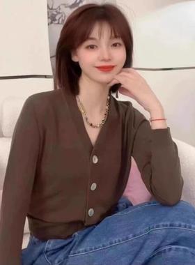 A家女装专柜正品V领冰丝贝壳针织开衫外套5499132-1T52631-003