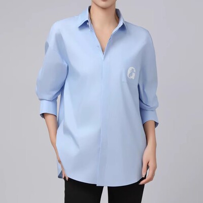 [商场同款]2025春新款宽松百搭字母纯色休闲长袖衬衫女1300989