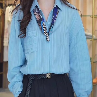 [商场同款]2025春新款宽松条纹长袖衬衫女1300989-2A42472-001