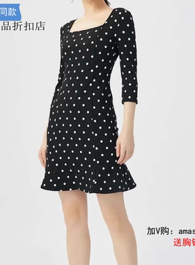 G家女装专柜正品2023夏方领七分袖波点连衣裙1500464-4S05111-001