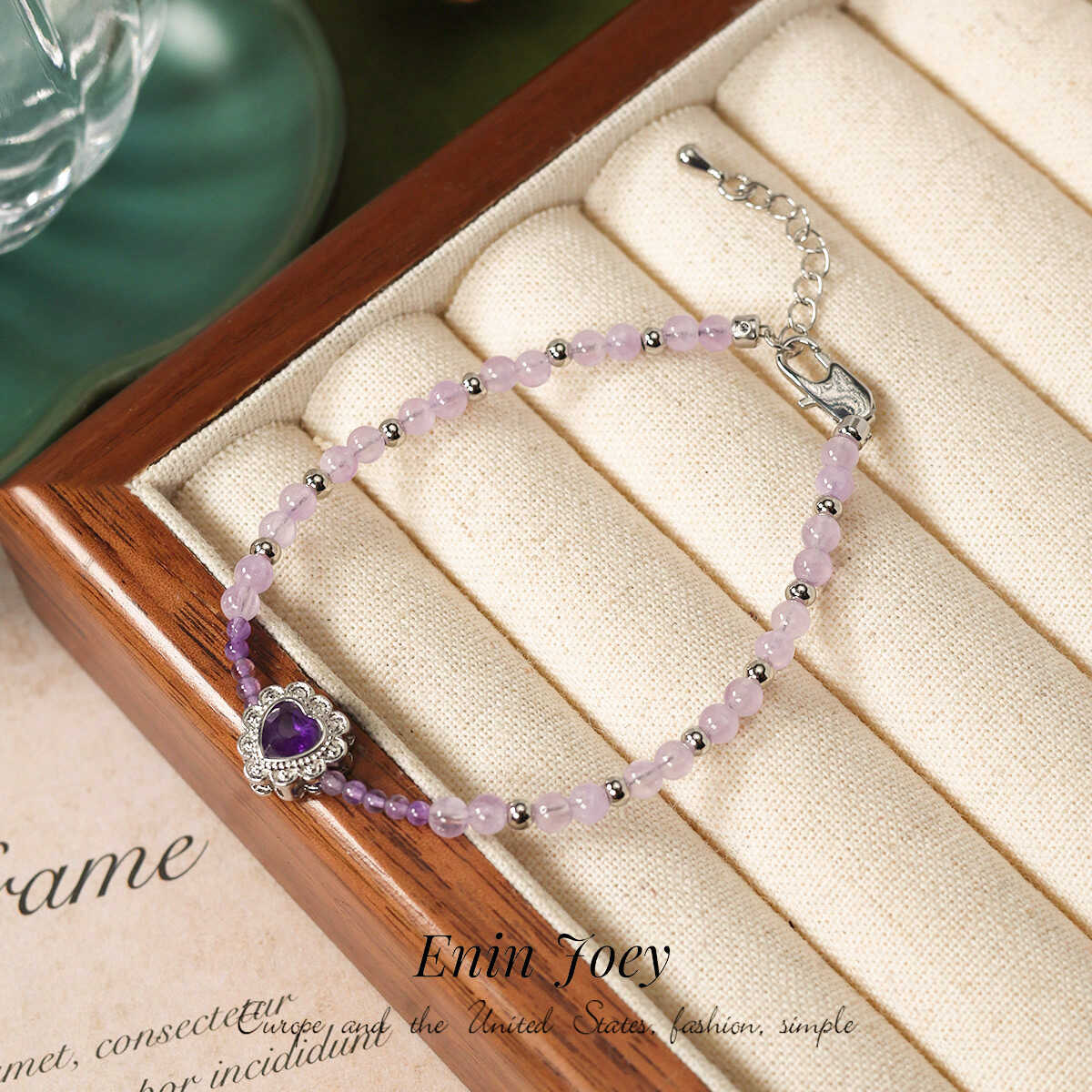 天然紫晶石镀金紫色轻奢串珠手链