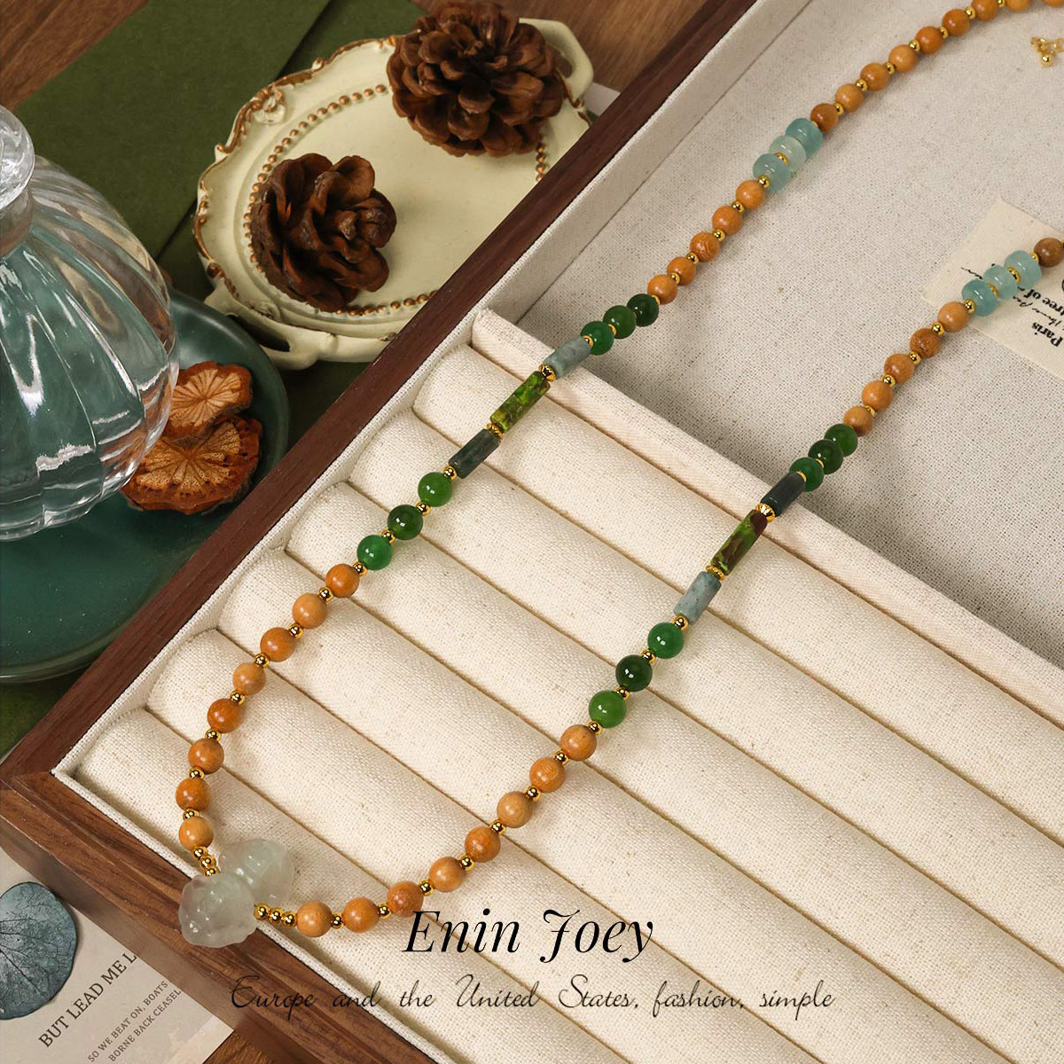 多种天然石镀金中长毛衣中式项链