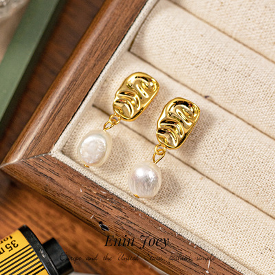 EninJoey真珍珠镀金银针气质耳坠