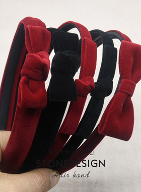 女童红色新年丝绒蝴蝶结发箍儿童公主可爱洋气过年头箍女宝宝发饰