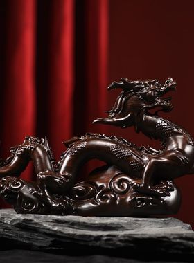 木雕摆件龙年生肖实木头雕刻创意